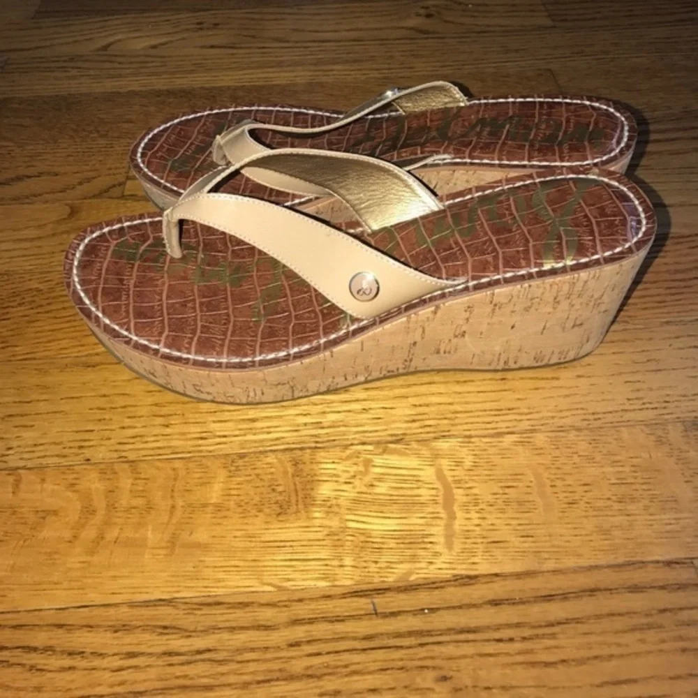 Sam Edelman nude patent leather‎ cork wedge sz 8.5